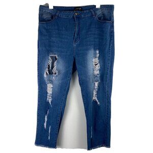 Cover Girl Women's Skinny Jeans Size 22W Light Wash Denim Distressed Raw Hem